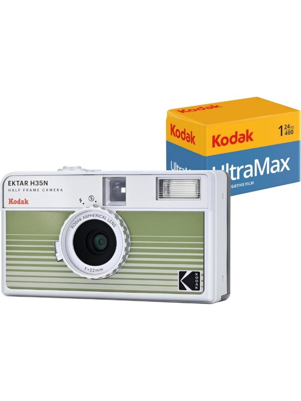 Half Frame Film Camera Bundle with 35mm Kodak Ultramax 400 Film - Striped Green